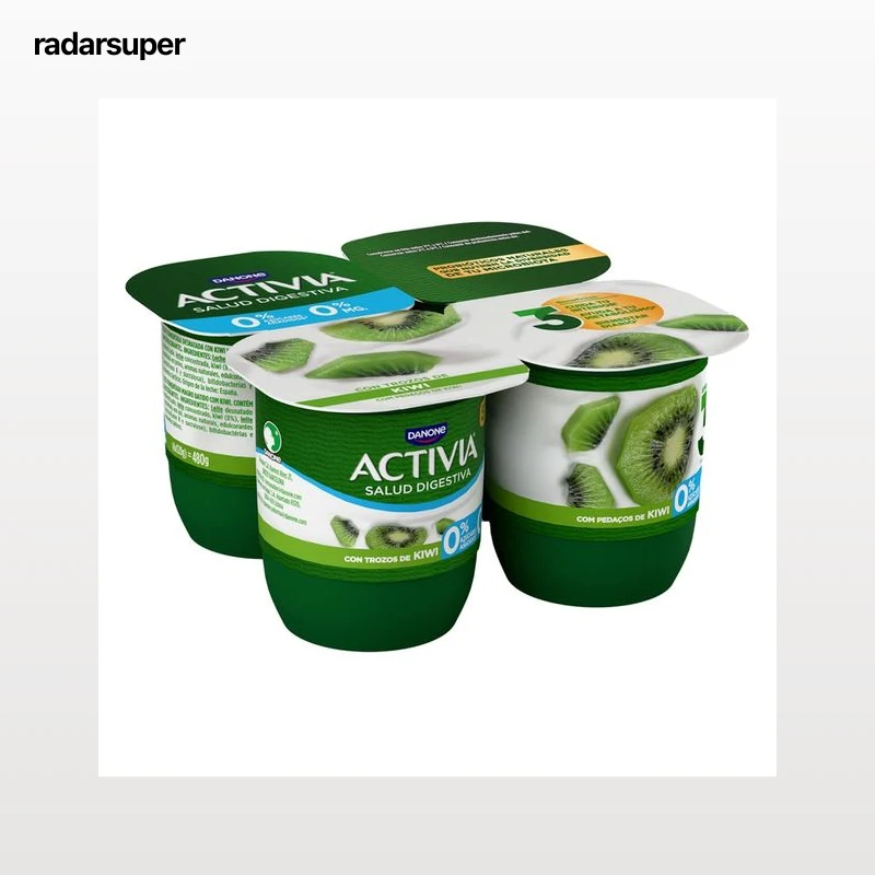 ACTIVIA Bífidus desnatado (0% materia grasa) con trocitos de kiwi de Danone 4 x 120 g.