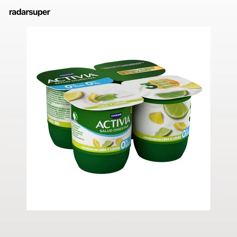 ACTIVIA Bífidus desnatado (0% materia grasa) con trocitos de lima y limón de Danone 4 x 120 g.