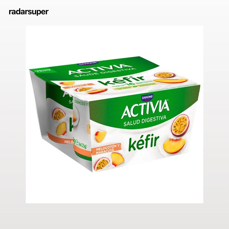 ACTIVIA de Danone Kéfir con bífidus y trozos de melocotón y maracuyá 4 x 125 g.