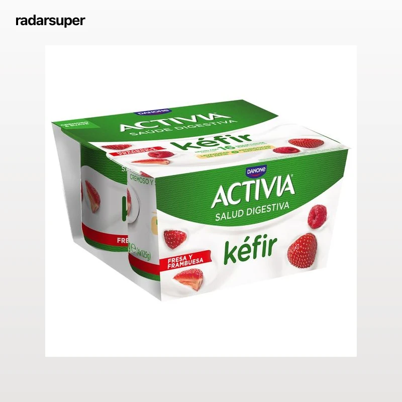 ACTIVIA de Danone Kéfir cremoso y suave con fresa y frambuesa 4 x 125 g.
