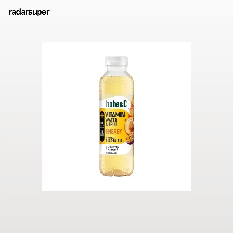 Agua vitaminada energy Hohes C sabor melocotón y maracuyá sin azúcar añadido botella 50 cl.