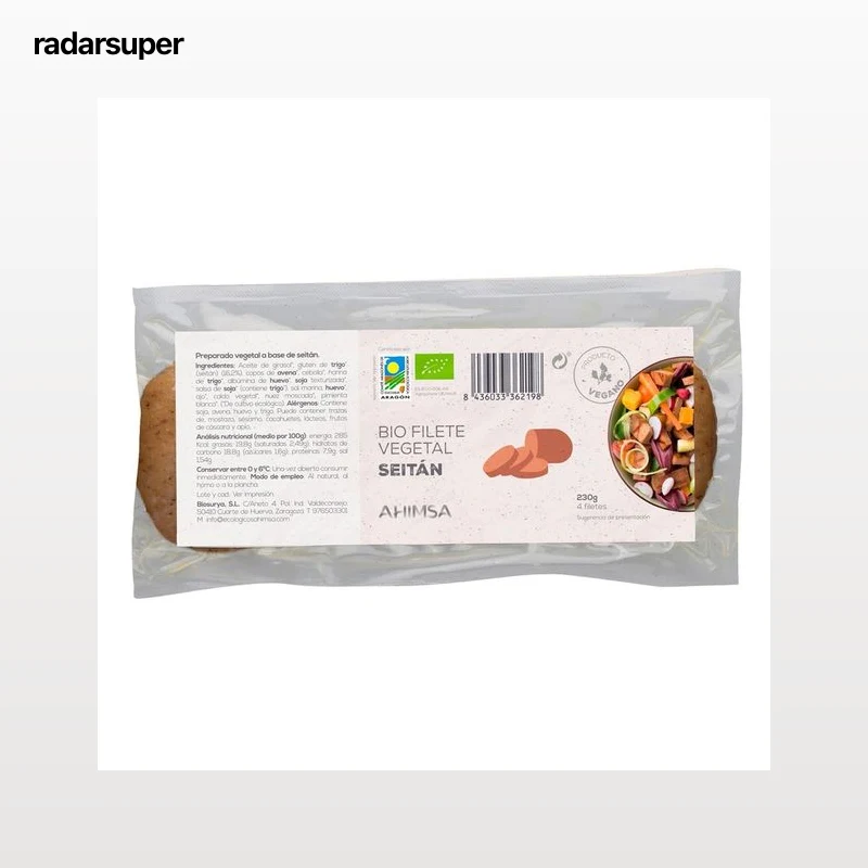 AHIMSA Preparado vegetal a base de seitán en filetes, ecológico AHIMSA 230 g.