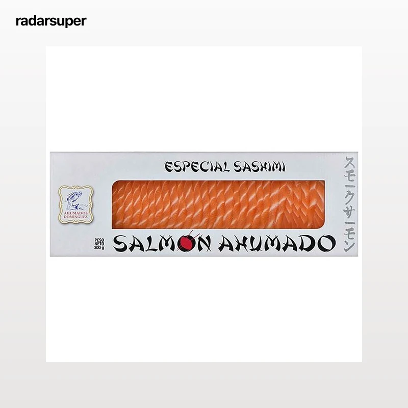 AHUMADOS DOMINGUEZ Salmón ahumado especial Sashime + salsa fresca suave de soja AHUNADOS DOMINGUEZ 300 g. +180 g.