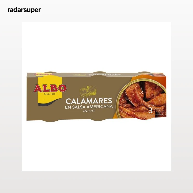 ALBO Calamares en salsa americana en trozos lata de 3 uds x 65 g.