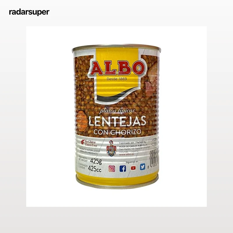 ALBO Lentejas con chorizo lata de 425 g.