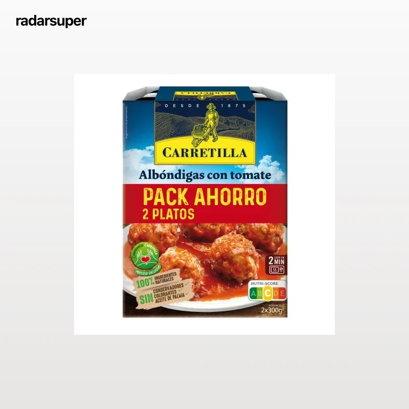 Albóndigas con salsa de tomate Carretilla sin aceite de palma pack 2 unidades de 300 g.