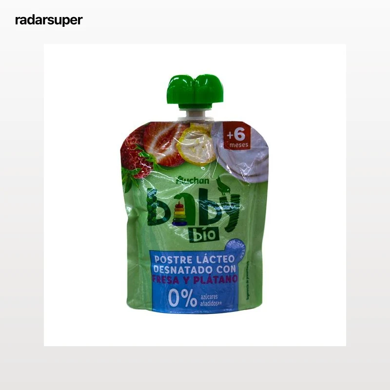 ALCAMPO BABY Bio Bolsita de fresa y plátano 0% azúcares añadidos a partir de 6 meses 90 g.