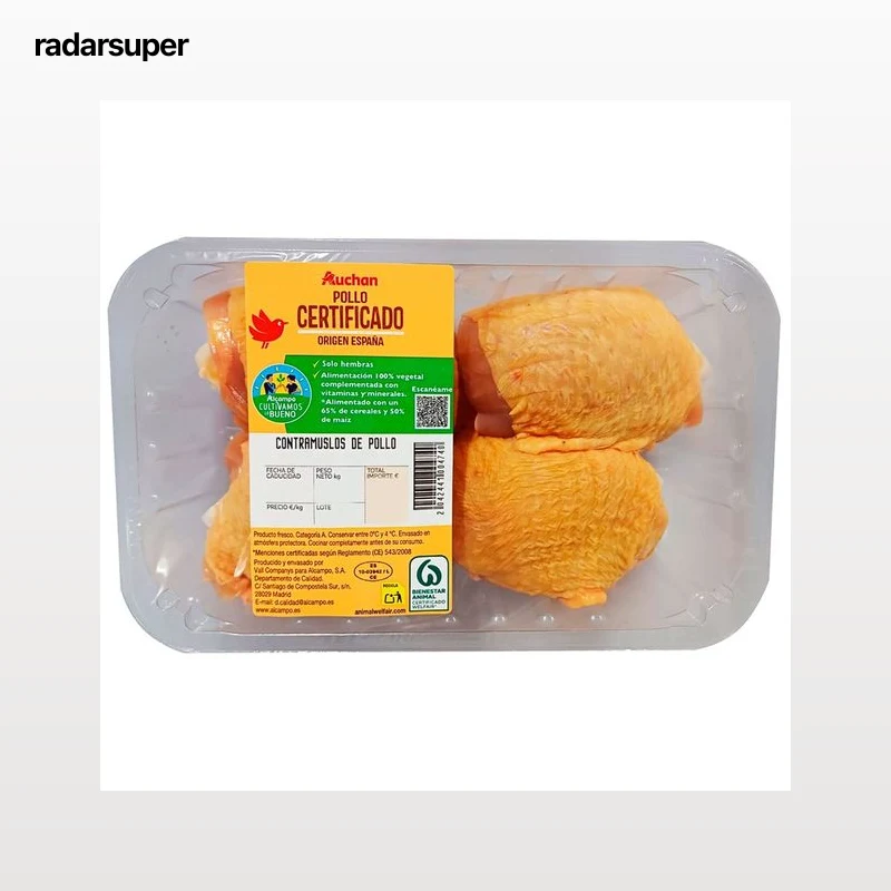 ALCAMPO CULTIVAMOS LO BUENO  Contramuslos de pollo certificado con piel Bandeja.