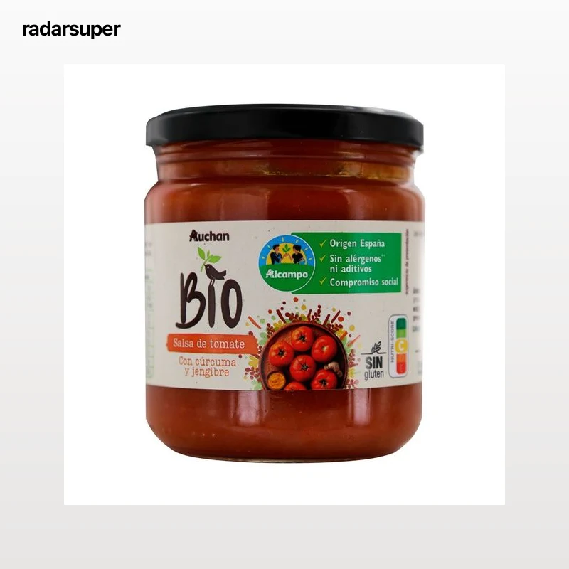 ALCAMPO CULTIVAMOS LO BUENO ECOLÓGICO  Salsa de tomate de temporada ecológica, con un toque de cúrcuma y jengibre 340 g.