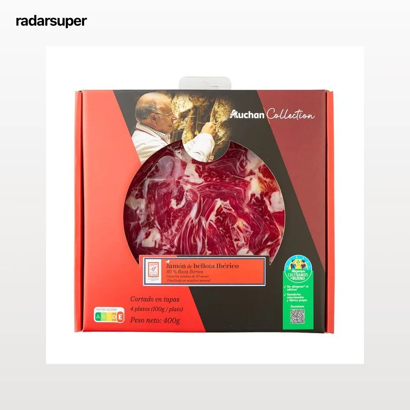 ALCAMPO CULTIVAMOS LO BUENO  Estuche con sobres de jamón de bellota ibérico (50% raza ibérica), cortado en tapas  4 x 100 g.