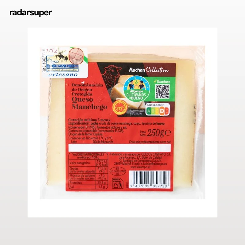 ALCAMPO CULTIVAMOS LO BUENO  Queso Manchego DOP artesanal de oveja  Cuña de 250 g.