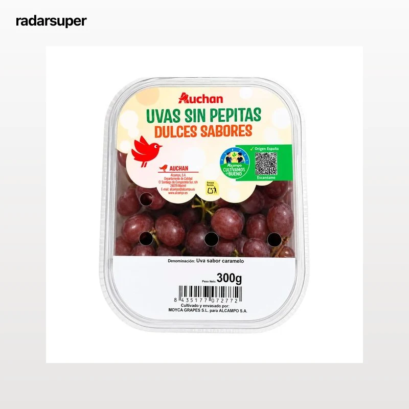 ALCAMPO CULTIVAMOS LO BUENO Uvas dulces sin pepitas con sabor a caramelo 300 g.