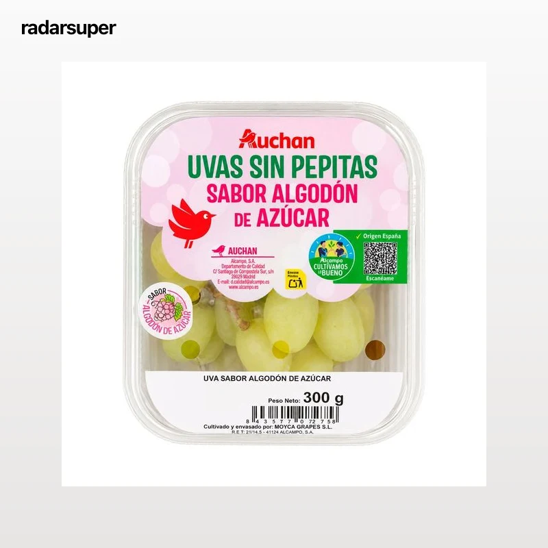 ALCAMPO CULTIVAMOS LO BUENO Uvas sabor algodón de azúcar sin pepitas 300 g.
