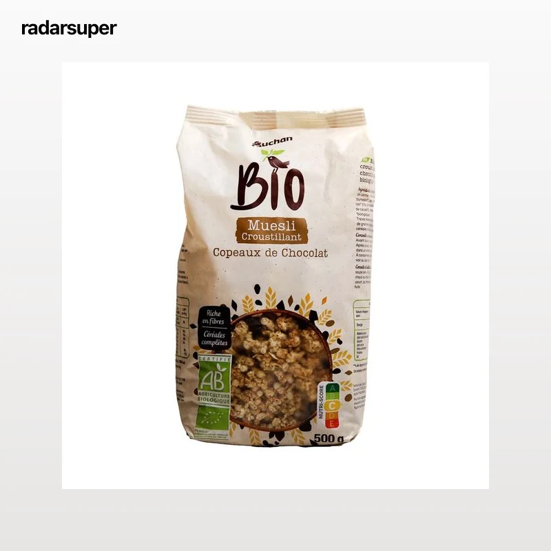ALCAMPO ECOLÓGICO Muesli crujiente de copos de avena, arroz y chocolate ecológicos 500 g.