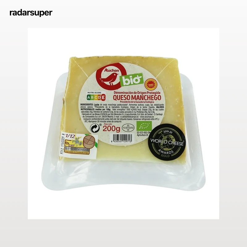 ALCAMPO ECOLÓGICO Queso de oveja curado D.O.P Manchego ecológico 200 g.