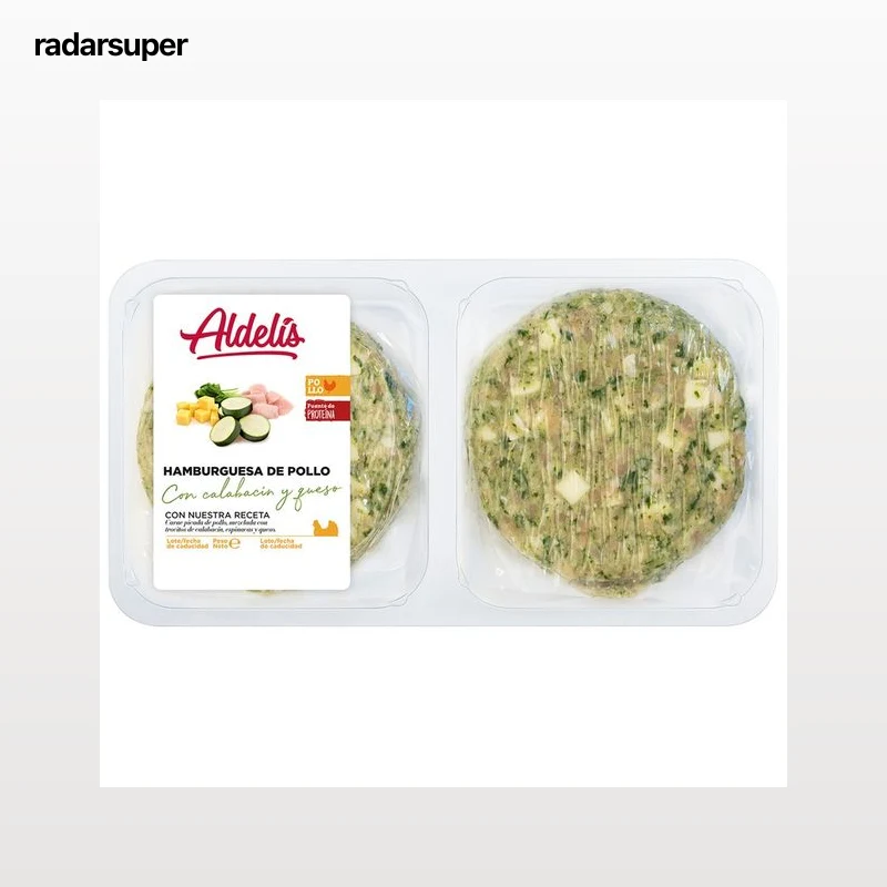 ALDELÍS Hamburguesas de pollo con calabacín, espinacas y queso 4 x 80 g.
