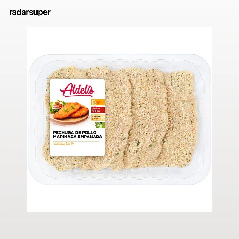 ALDELÍS Pechuga de pollo marinada empanada.