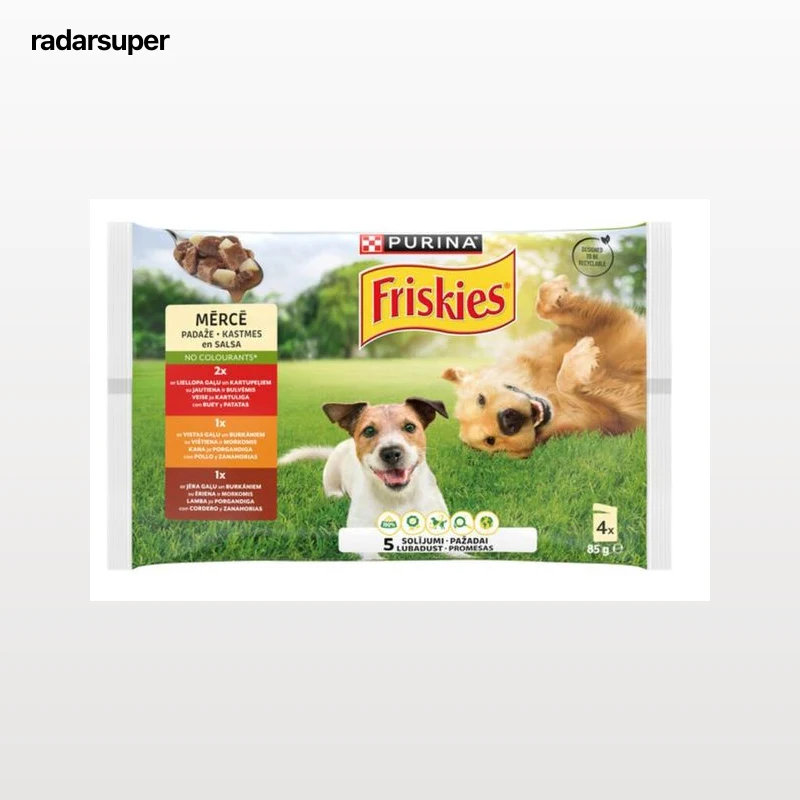 Alimentación perro adulto en salsa PURINA FRISKIES 85g P4 Buey-Pollo-Cordero