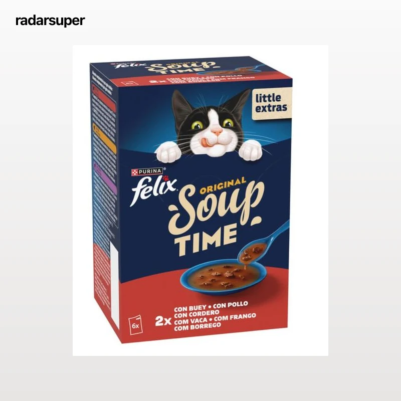 Alimento de gato soup con carne con buey con pollo y con cordero Felix 288g