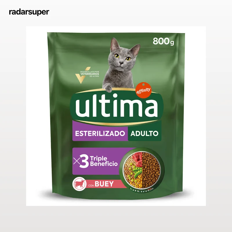 Alimento para gatos esterilizados con buey Ultima 800 g