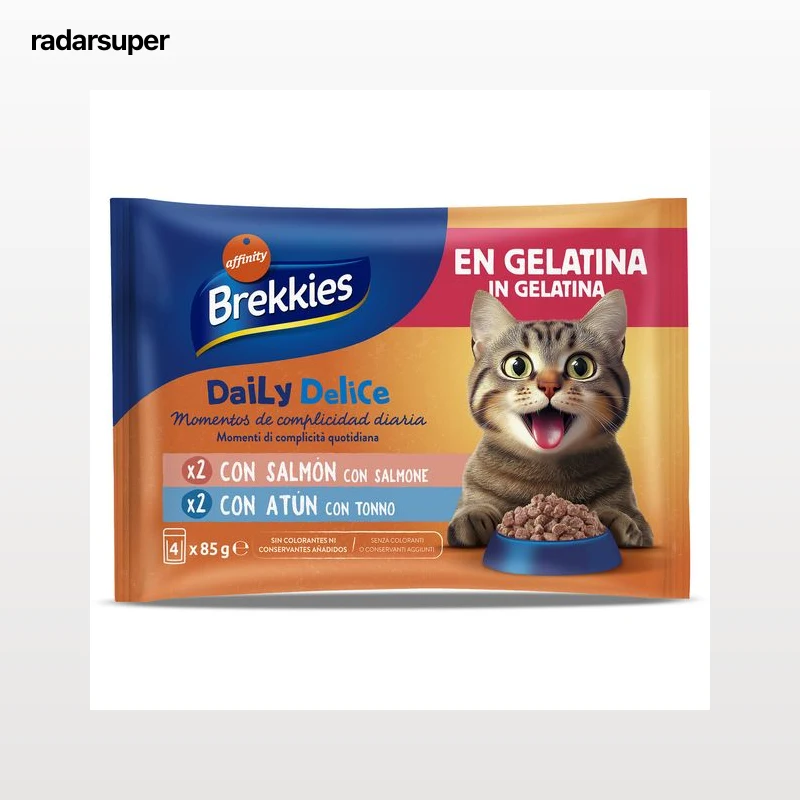Alimento para gatos en gelatina atún y salmón Brekkies 4 x 85 g