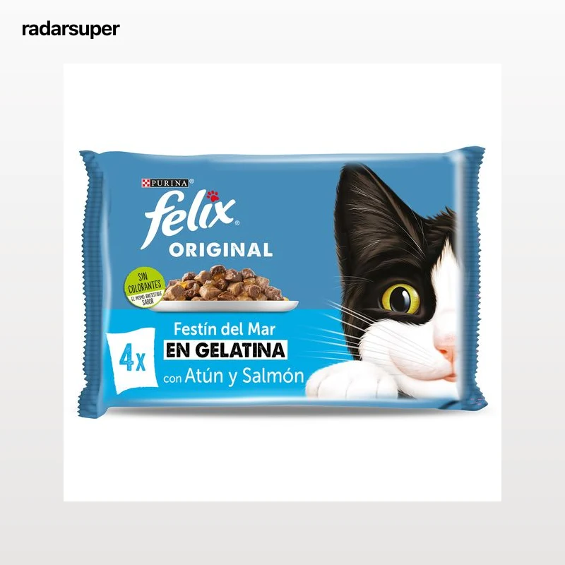 Alimento para gatos en gelatina atún y salmón Felix 4 x 85 g