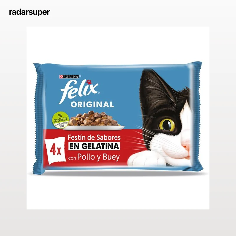 Alimento para gatos en gelatina con pollo y buey Felix 4 x 85 g