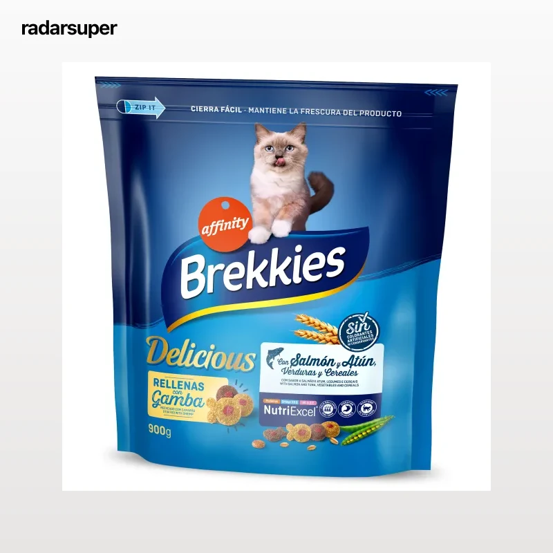 Alimento para gatos con salmón y atún rellenas de gamba Brekkies Delicious 900 g