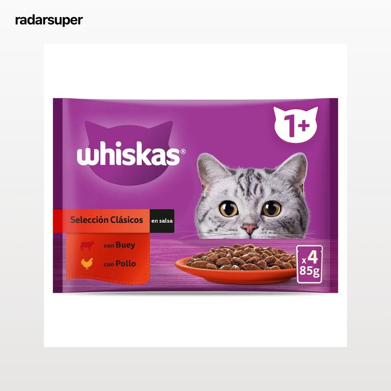 Alimento para gatos en salsa con pollo y buey Whiskas 4 x 85 g