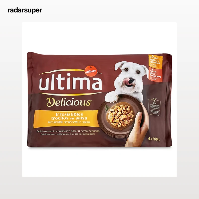 Alimento húmedo para perros mix con pollo y buey Ultima 4 x 100 g