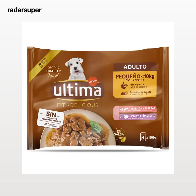 Alimento húmedo para perros mix salmón y pavo Ultima 4 x 100 g