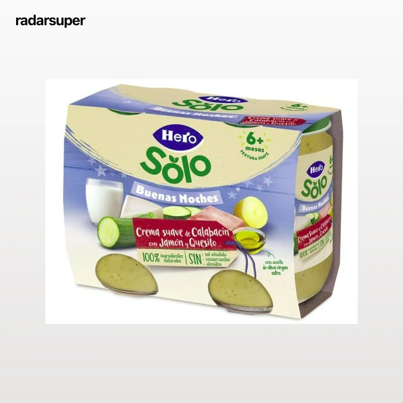 Alimento infantil crema suave de calabacín con jamón y quesito Hero 190 g pack 2 buenas noches