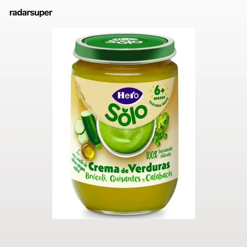 Alimento infantil crema verduras brócoli guisantes y calabacín más de seis meses Hero 190g