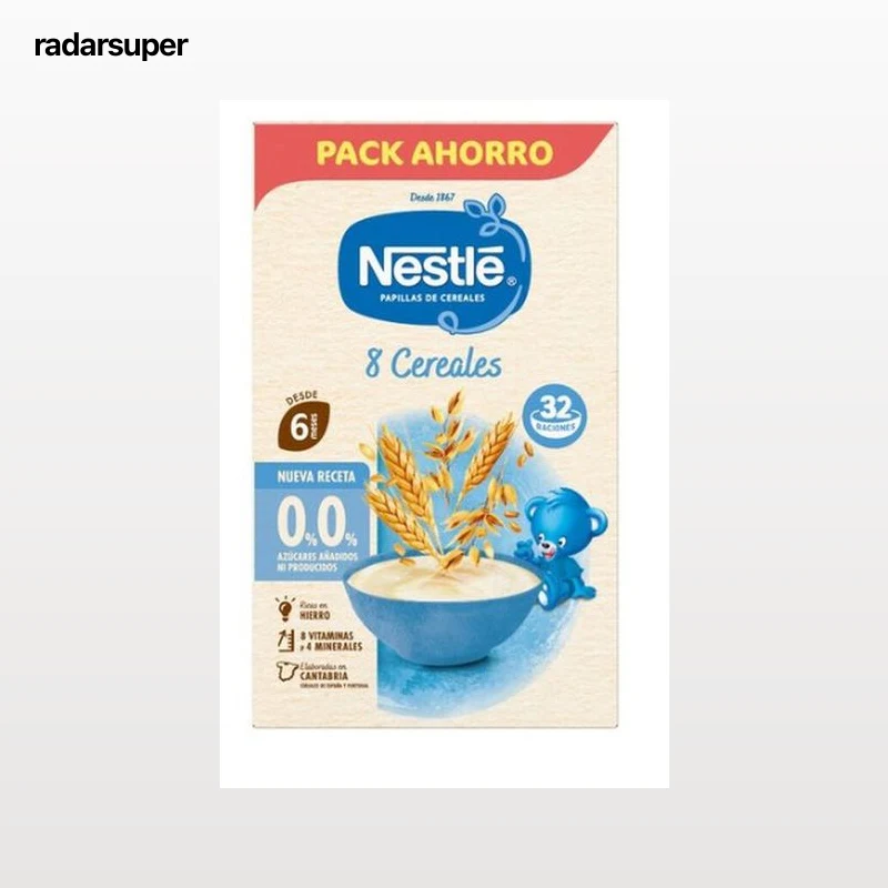 Alimento infantil papilla sin azúcar añadido 8 cereales Nestlé 480g
