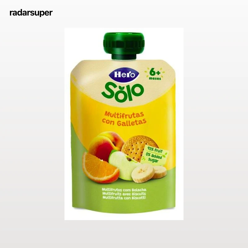 Alimento infantil preparado de frutas sin azúcar añadido y sin gluten Hero 100 g multifrutas con galletas