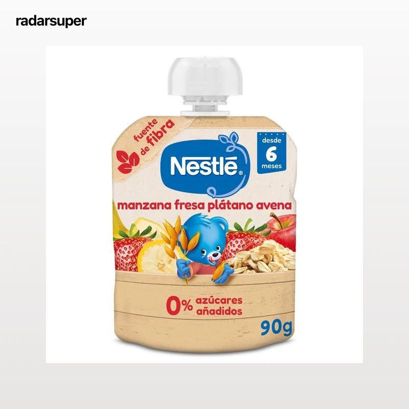 Alimento infantil con puré de manzana, fresa, plátano y avena Nestlé 90 g