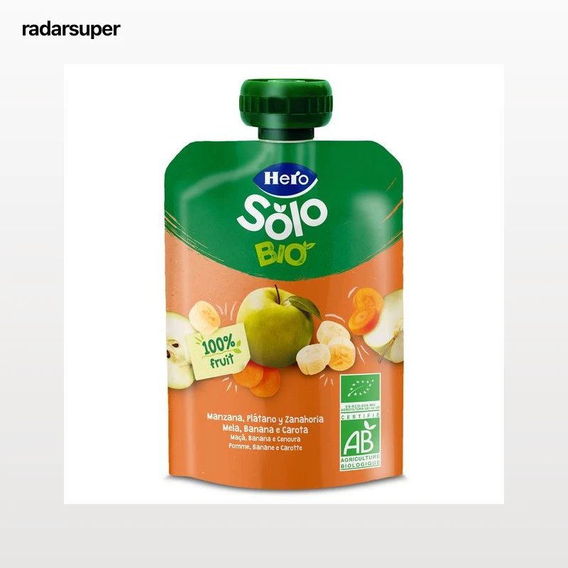 Alimento infantil con puré manzana, plátano y zanahoria 100% ecológica Hero 100 g