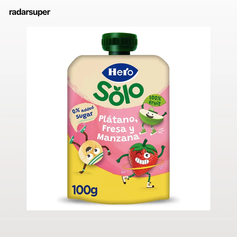 Alimento infantil con puré plátano, fresa y manzana Hero 100 g