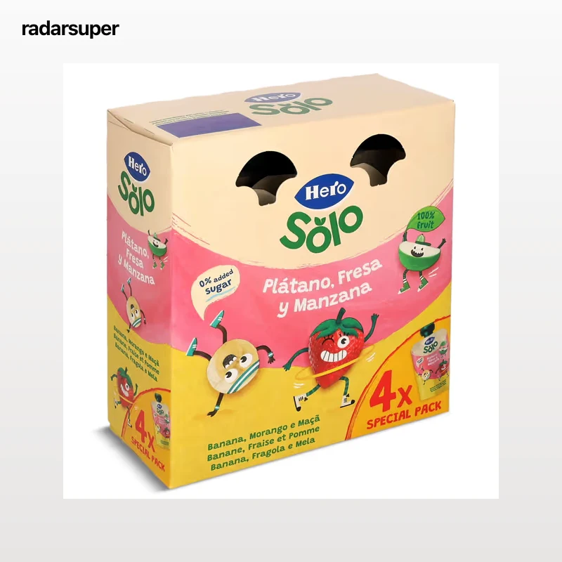 Alimento infantil con puré de plátano, fresa y manzana Hero 4 x 100 g