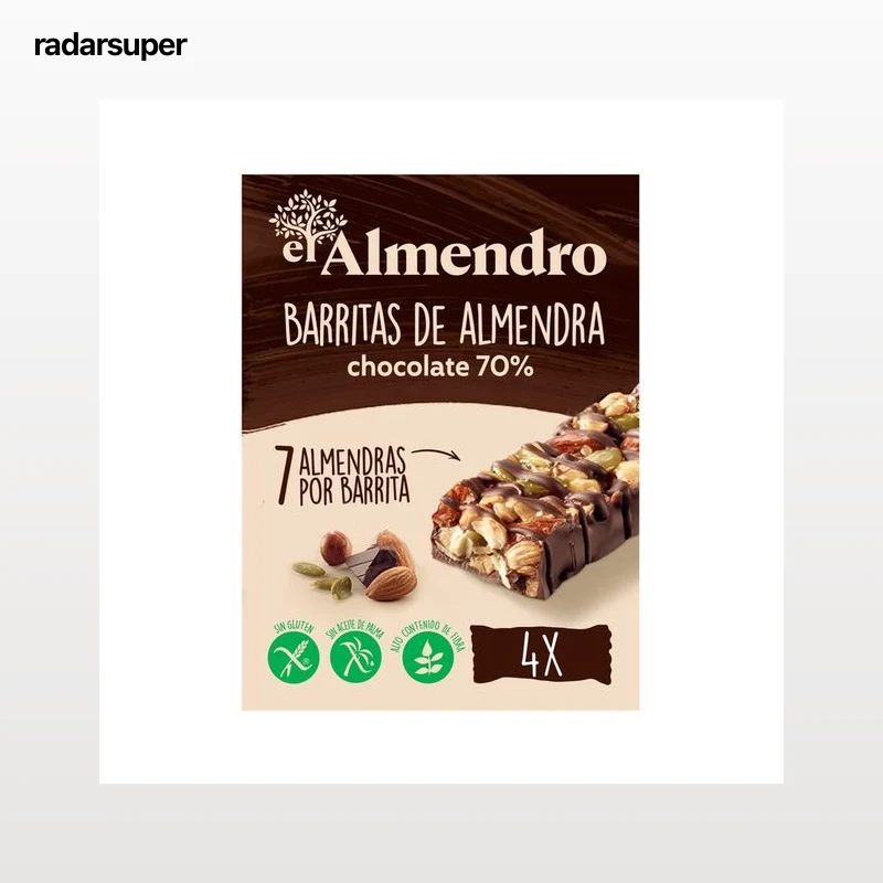 EL ALMENDRO Barrita de almendra con chocolate negro pack de 4 uds x 25 g.