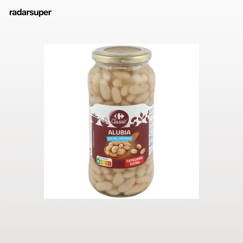 Alubia cocida categoría extra Classic Carrefour sin sal añadida 400 g.