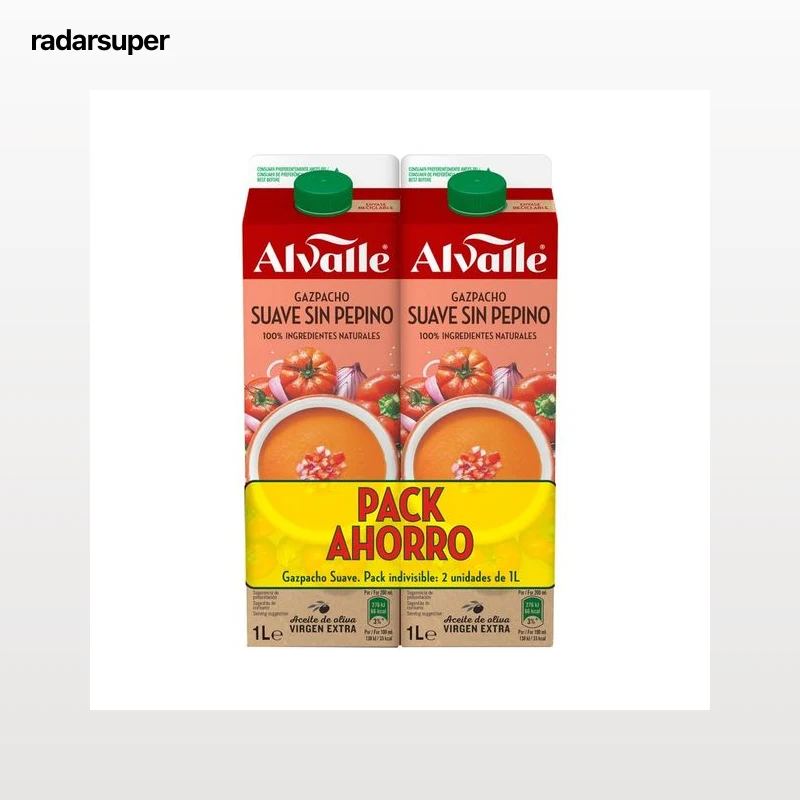 ALVALLE Gazpacho suave sin pepino y elaborado con ingredientes 100% naturales ALVALLE 2 x 1 l.