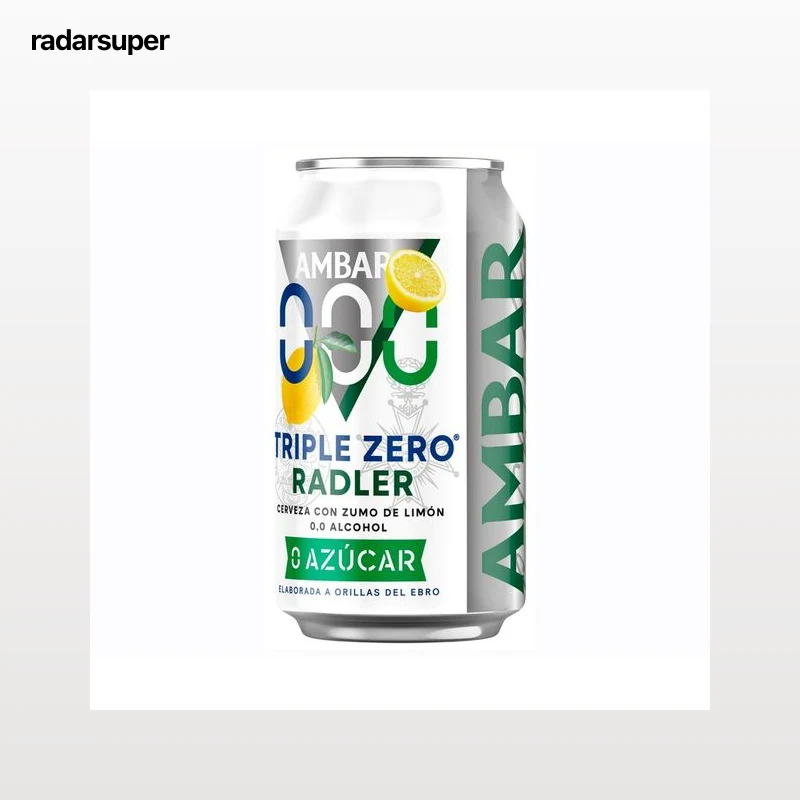 AMBAR RADLER  Cerveza (0,0% alcohol) con sabor a limón lata de 33 cl.