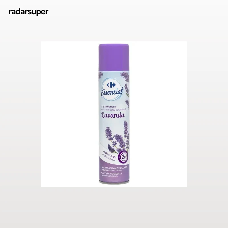 Ambientador spray lavanda Essential Carrefour 300 ml.