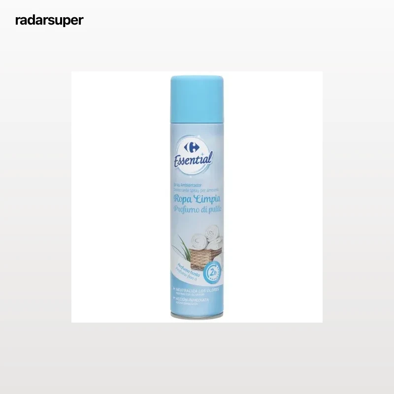 Ambientador spray ropa limpia Essential Carrefour 300 ml.