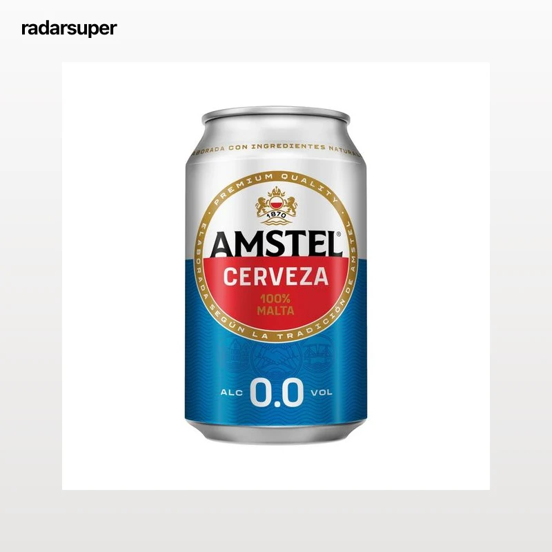 AMSTEL Cerveza sin alcohol, 0,0 % lata de 33 cl.