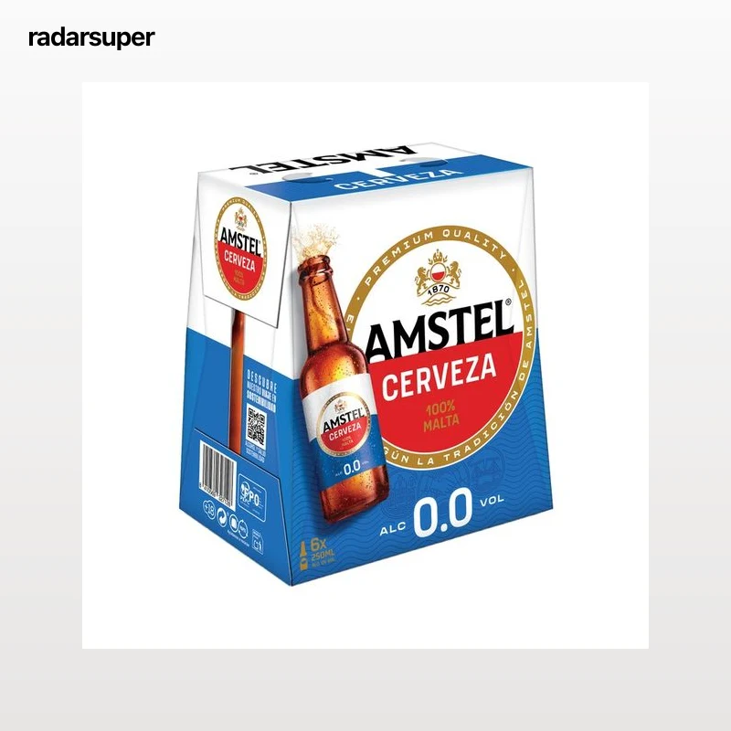 AMSTEL Cervezas sin alcohol, 0,0 % pack de 6 uds de 25 cl.