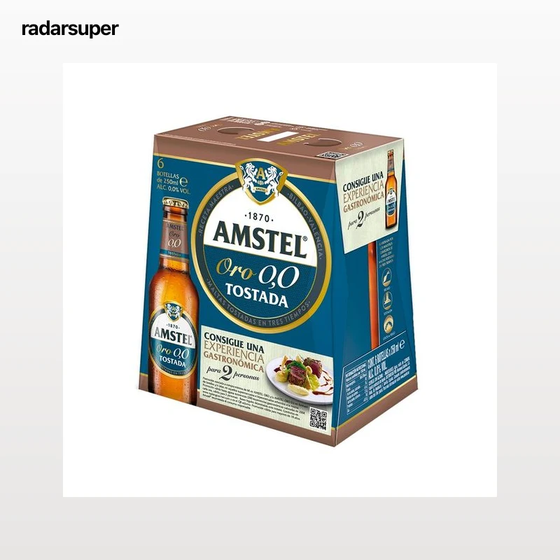 AMSTEL Oro Cerveza sin alcohol 0,0% tostadas pack de botellines 6x25 cl.