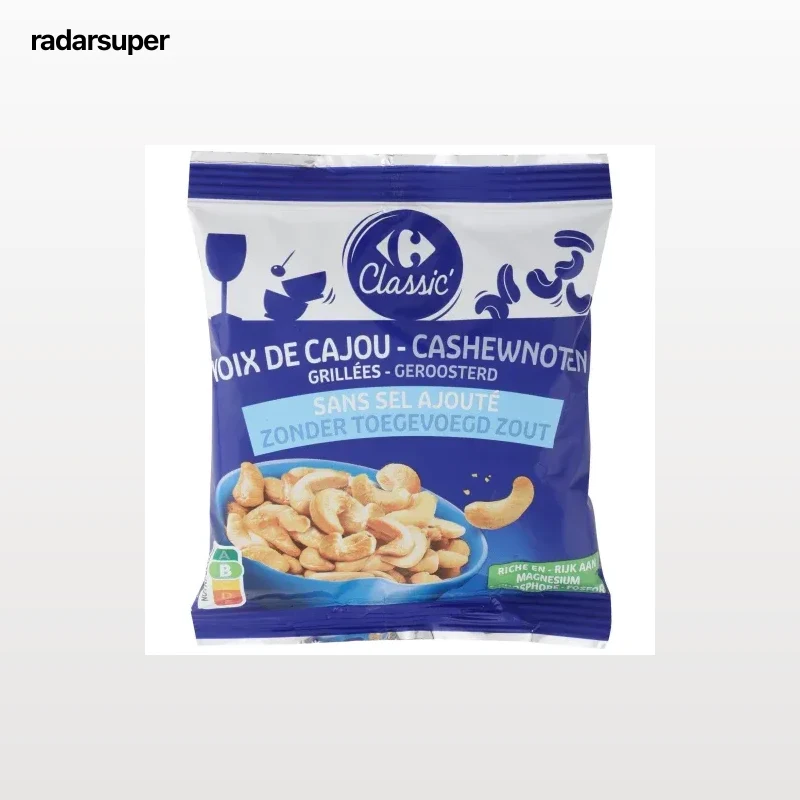 Anacardos fritos Classic Carrefour sin sal añadida 125 g.