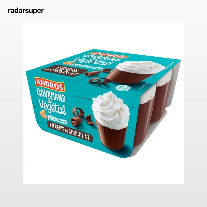 ANDROS Especialidad vegetal de postre de almendras con chocolate  Gourmand & vegetal 4 x 90 g.